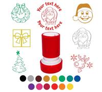 Christmas Festive Fun Personalised Self-Inking Stamper for Teachers/Crafts/Loyalty Stamps. Reinkable, 22mm. Choice Font, Colour, Image, Text