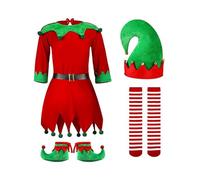 Christmas Festive Green Elf Dress Set for Adult Women Kids Girls Santa's Helper Costume Outfit Includes Belt Hat Shoes Long Sleeve Xmas Elf Fancy Dress Up Costumes n2