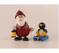 Christmas Figure Santa Claus with Sleigh and Penguin Height 9.5cm NEW Miniature