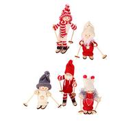Christmas Figurine Holiday Wooden Figure Miniature Ski Doll Ornament Table Adults 5pcs (Mixed Pattern)