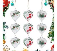 Christmas Fillable Ball Ornament,9 Pack DIY Balls Pendant Shatterproof Baubles landscape Decorations for Christmas Tree,Filled with Artificial Snow Berry Rattan for Festival Winter Theme Heart