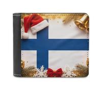 Christmas Finnish Flag Bi-fold Men's Wallets with 6 Card Slots Slim Travel Purse Leather Money Clip