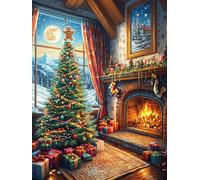 Christmas Fireplace 300 Pc Classic Jigsaw Puzzle Natural Scenery Animals Puzzle for Adults Hard Challenging Hobby Home Decor Poster High-grade Rigid Cardboard 300 PCS