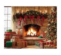 Christmas Fireplace Backdrop, 10x8FT Large Christmas Tapestry Xmas Photoshoot Back Drop Wall Decorations Mantel Photography Background Reusable Winter Holiday Photo Banner for Party Studio Home Office