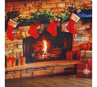 Christmas Fireplace Backdrop, Happy New Year Christmas Fireplace Banner Decoration Vintage Brick Red Stockings Photo Studio Background for Xmas Holiday Party Photography Props (5x3ft)