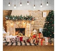 Christmas Fireplace Backdrops 6 x 4Ft Holiday Party Photo Background Xmas Tree Gift Lights Patterned Hanging for Family Photo Booth Prop Wall Decoration Supplies