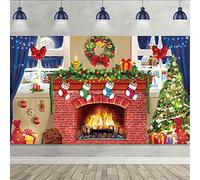 Christmas Fireplace Theme Decoration Supplies, Large Fabric Red Brick Wall Scene Setters Backdrop for Merry Christmas Decoration, Boy Girl Birthday Holiday Party Banner Background, 72.8 x 43.3 Inch