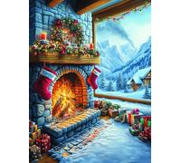 Christmas Fireplace with Gifts 300 Pieces Premium Jigsaw Puzzle Adult Jigsaws Educational Challenge Mental Exercise Wall Art Winter Thick Cardboard 300 PCS