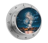 Christmas Fireworks in The Night Sky Kitchen Timer with Loud Alarm 60-Minute Magnetic Countdown Reminder for Cooking Stainless Steel Visual Wind Up Timer