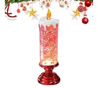 Christmas Flameless Candles, Led Christmas Candles Swirling Glitter, Realistic Dancing Flickering Wick Desk Table Light with Pedestal, USB Rechargeable/Batteries Powered Waterproof Flameless Candles