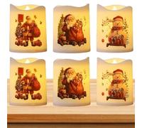 Christmas Flameless Pillar Candles | Battery Powered Santa Candles | Holiday Decoration, 6X Christmas Candles for Table, Desk, Fireplace