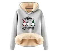 Christmas Fleece Hoodie Sweatshirt for Women Clearance Xmas Hoodies Pullover Gnome Hooded Jumper Ladies Casual Pullovers Fluffy Warm Fleece Sweater Elf Printed Outwear Merry Christmas Tops