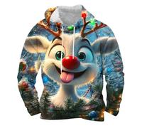 Christmas Fleece Hoodies for Men Reindeer 3D Printed Sweatshirt Mens Funny Hoodie Christmas Tree Pattern Pullover Drawstring Novelty Jumper with Pocket Hoody Xmas Warm Cosy Sweatshirts Ugly Shirt