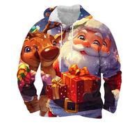 Christmas Fleece Hoodies for Men Reindeer 3D Printed Sweatshirt Mens Funny Hoodie Christmas Tree Pattern Pullover Drawstring Novelty Jumper with Pocket Hoody Xmas Warm Cosy Sweatshirts Ugly Shirt