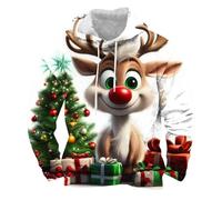 Christmas Fleece Hoodies for Men Reindeer 3D Printed Sweatshirt Mens Funny Hoodie Christmas Tree Pattern Pullover Drawstring Novelty Jumper with Pocket Hoody Xmas Warm Cosy Sweatshirts Ugly Shirt