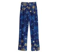 Christmas Fleece Lined and Reinforced Pyjama Bottoms, Men's Long House Trousers, Wide Leg, Straight Thermal Pyjama Bottoms, Elastic Waist, Fleece Trousers, Christmas Gifts, blue, XXL