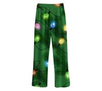 Christmas Fleece Lined and Reinforced Pyjama Bottoms, Men's Long House Trousers, Wide Leg, Straight Thermal Pyjama Bottoms, Elastic Waist, Fleece Trousers, Christmas Gifts, Green, XXL