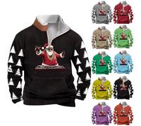 Christmas Fleece Sweatshirt for Men Santa Claus Printed Jumper Men's 1/4 Zipper Pullover Xmas Stand Collar Shirt Novelty Blouse Long Sleeve Jumpers with Front Pocket Sweater Festival Tunic Tops