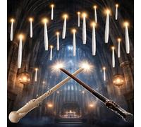 Christmas Floating Candles with Wand, 20 Pack Flameless Candles, Battery Powered Xmas Floating Christmas Tree Candles with 2 Wand, Flameless Magic Hanging Taper Candles for Christmas Tree, White