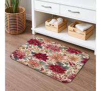 Christmas Floral Quick Dry Bath Mat, Vintage Red Peach Poinsettia Decorative Non Slip Shower Mat, Winter Holiday Flannel Washable Bath Rugs for Bathroom Toilet Restroom 20x32 Inch