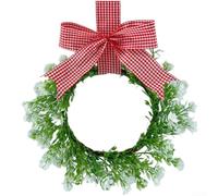 Christmas Floral Wreath 28cm Red Bow Lightweight for Door and Wall | Wood Plastic Cloth construction Wipe clean Available in checkered yellow linen red ribbon options