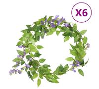 Christmas Flower Garlands 6 pcs Purple 200 cm Berkfield Home Purple One Size