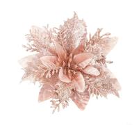 Christmas Flower Ornaments Tree 18 cm Poinsettia Decorations Hanging Pendants with Plastic Centre Cloth Petals Festive Bauble for Xmas Tree Wreath Rattan Home(champagne1)