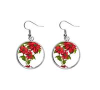 Christmas Flower Poinsettia Bouquet Red Ear Dangle Silver Drop Earring Jewelry Woman