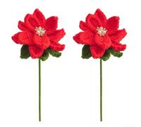 Christmas Flowers, 2pcs Handcrafted Yarn Crochet Artificial Bouquet Ornament Santa Poinsettia Tree Decoration for Festive Home(C)