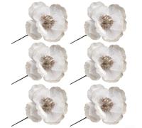 Christmas Flowers, 6Pcs 18Cm Velvet Large Glitter Artificial Magnolia For Tree Wreath Garland Festive Floral Decoration(White)