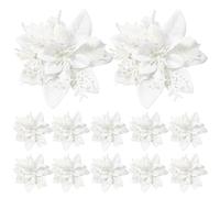 Christmas Flowers Poinsettia Artificial Flowers 12pcs 5.5In Double-Layered Christmas Shinning Sprakled Tree Decorations for Wreath Garlands White
