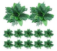 Christmas Flowers Poinsettia Artificial Flowers 12pcs 5.5In Double-Layered Christmas Shinning Sprakled Tree Decorations for Wreath Garlands Green