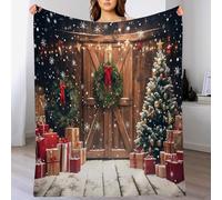 Christmas Fluffy Blanket,Cozy Flannel Throws For Sofa,Autumn/Winter Red Green Garland Christmas Tree Bed Throw For Kids & Adult,Barn Building Bedding & Decorations For Home Car,40"X50"(100X130Cm)