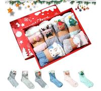 Christmas Fluffy Socks for Women, 6 Pairs Stocking Fillers With 3D Pattern, Winter Warm Thermal Bed Socks, Coral Fleece Xmas Gifts for Ladies and Teenage Girls