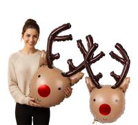 Christmas Foil Balloons - Pack of 6-25 inch/63.5cm Large Reindeer Character Shaped Foil Balloon with Attached Antlers - Fun Novelty Festive Holidays Xmas Party Celebration Decoration
