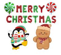 Christmas Foil Balloons Red and Green Merry Christmas Balloons Cute Penguin Candy Lollipop Gingerbread Man Balloon for New Year Themed Party Decorations Xmas Party Supplies Sets-18 Pcs