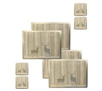 Christmas Foiled Placemats & Matching Coasters Festive Dining Table Set Holiday Dinner Tableware (Silver)