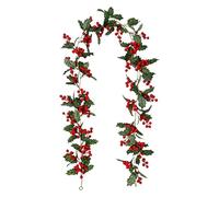 Christmas Foliage Garland, Artificial Leaves Home Decoration - Festive Eucalyptus Garland with Red Berries | For Indoor, Outdoor, Fireplace, Stair Railing, Living Room, Garden,