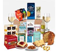 Christmas Food Hamper Gifts for Family Men Women Couples|Panettone Afternoon Tea Pudding White Wine Luxury Biscuits Gift Set Jam Jars Joe and Sephs Popcorn Crisps Chutney Peanuts Ground Coffee(1)