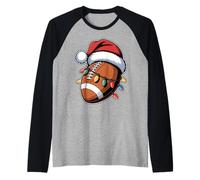 Christmas Football Santa Hat Lights Holiday Funny Xmas Raglan Baseball Tee