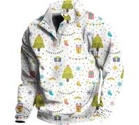 Christmas for Men with Stand-up Collar and 3D Digital Print with Colour Pattern Christmas Sweatshirt Particular, White #11, 3XL