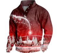 Christmas for Men with Stand-up Collar and 3D Digital Print with Colour Pattern Christmas Sweatshirt Particular, Red #16, 3XL