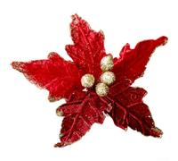 Christmas For Tree Decoration with Red Flocked Cloth Flower and Gold Glitter Highlights Designed for Festive Arrangements (Red)