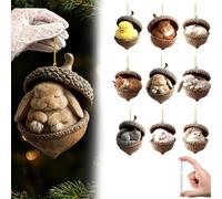 Christmas Forest Animal Acorn Christmas Ornaments Set, 2D Acrylic Cozy Forest-Themed Woodland Rustic Nature Pendant, Hanging