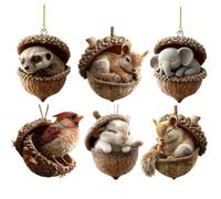 Christmas Forest Animal Acorn Ornaments, 2D Pine Cone Animal Ornament, Acrylic Lovely Sleeping Anima Acrylic Christmas Hanging Trees Decorations Home Decor (# E, 6Pcs)