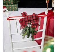 Christmas Forest Chair Back Flowers Red Bow Aisle Decoration Flowers Holiday Banquet Berry Needle Chair Tied Flowers for Xmas Tree Holiday Party Festive Season Birthday Gift