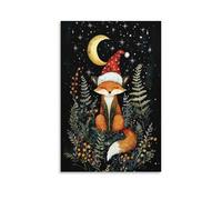 Christmas Fox Cute Woodland Holiday Santa Hat Animal Winter Wall Art Paintings Canvas Prints Poster Artwork for Living Room Bedroom Bathroom Office Home Decor 16x24inch(40x60cm)
