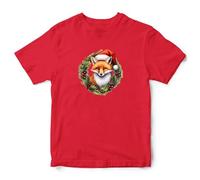 Christmas Fox Kids T Shirt Festive Wildlife Boys Girls Animal Tee Xmas Santa Top, 9-11 Years, Red