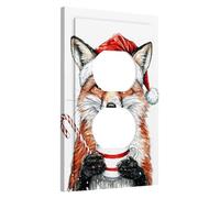 Christmas Fox Light Switch Cover Plate/Outlet Covers, Red Santa Fox with Candy Cane for Holiday Decor, Thermoplastic Plates, Standard Size Single Duplex Outlet