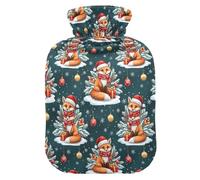 Christmas Fox Snowflake Blue Hot Water Bottle with Cover for Pain Relief Heating Bottles for Menstrual Cramps, 1L